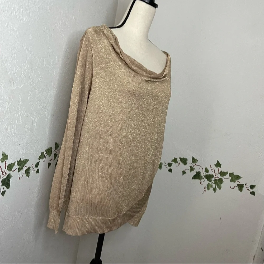International Concepts INC Womens Gold Metallic Long Sleeve Scoop Neck Faux Wrap - Picture 6 of 15